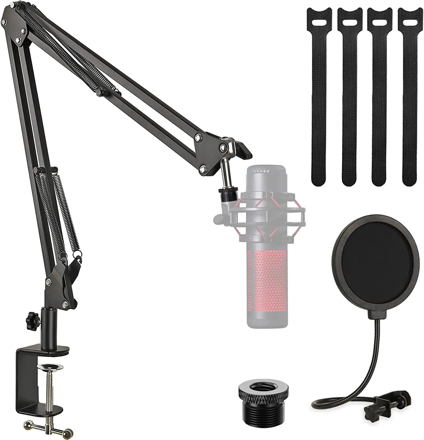 Mic Boom Arm Stand with Pop Filter, Adjustable Microphone Boom Arm with Upgrade Desk Table Mount Clamp for HyperX QuadC