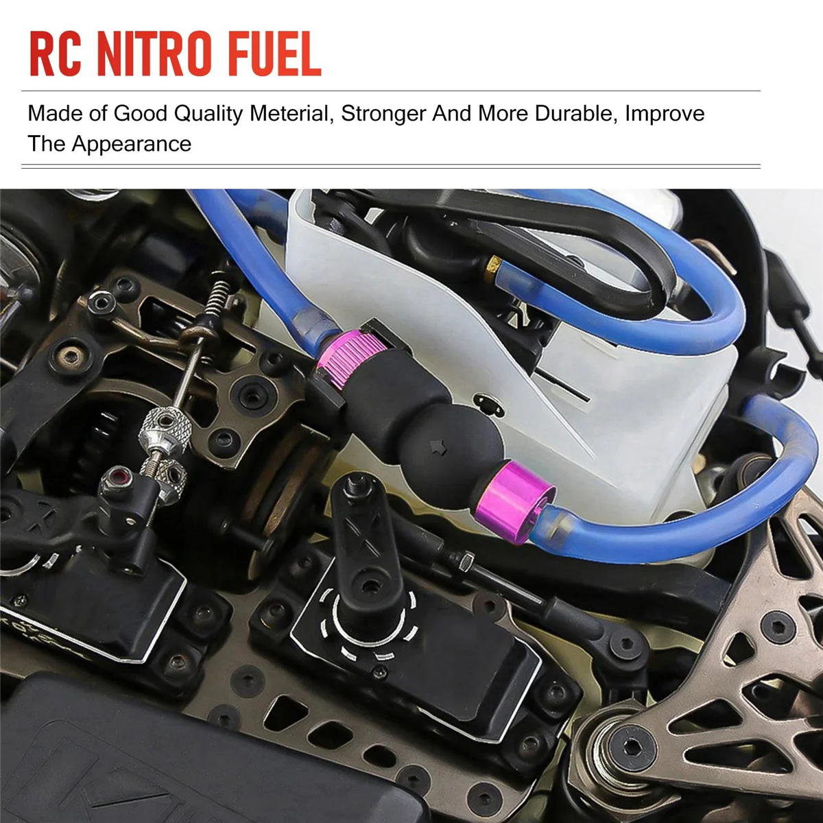 Filtro de combustible Nitro piezas de motor, piezas de repuesto de tanque de combustible para 1/8 1/10 RC Model Car HSP Kyosho Redcat Himoto HPI, púrpura