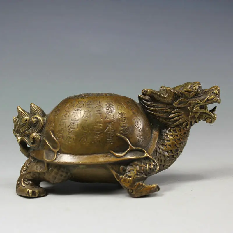 

Chinese Antique Handmade Brass Auspicious Eight Charts Dragon Turtle Statue