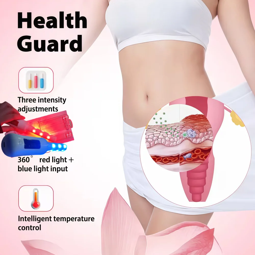 عصا تجديد المهبل للمهبل البكتيري 630 نانومتر الضوء الأحمر و465 نانومتر جهاز العلاج بالضوء الأزرق جهاز العلاج بالأمراض النسائية المشدود