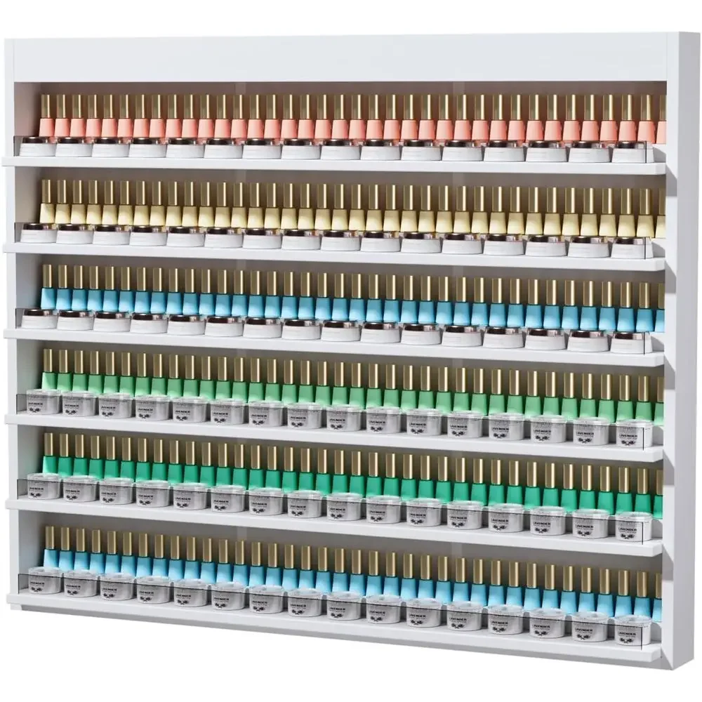 

6-Tier Double Wall-Mounted Nail Polish Organizer with Acrylic Barrier for Home Beauty Studios (White)