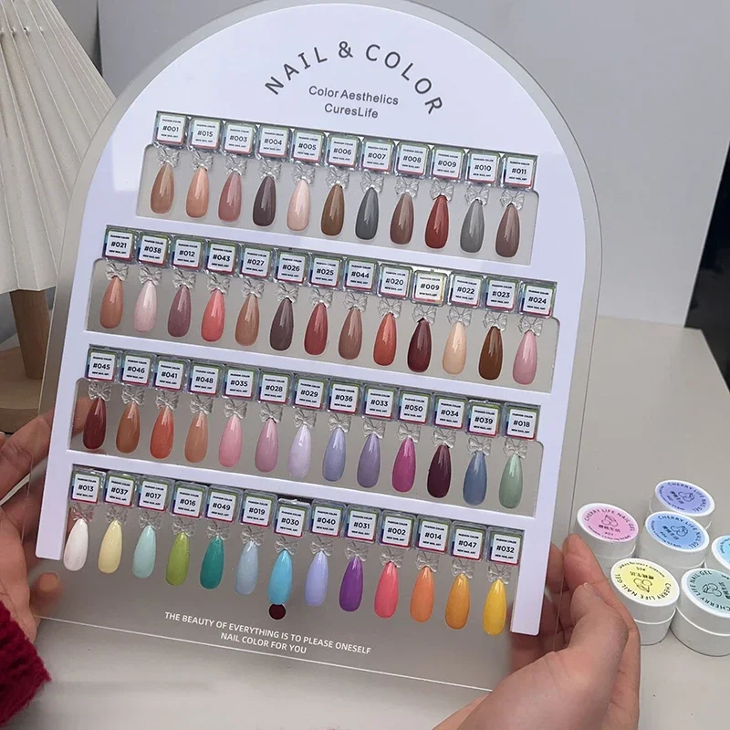 24 Colors Premium Acrylic Nail Color Plate Magnet Nail Tips Display Board Comparison Color Card With Number Stickers Salon
