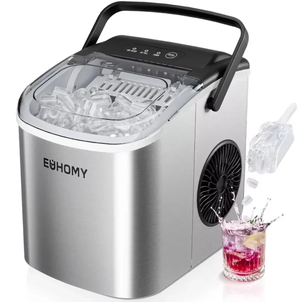 

Portable Countertop Ice Maker Machine with Handle, 26lbs Per Day,9 Ice Cubes Ready in 6 Mins,Auto-Cleaning with Basket and Scoop