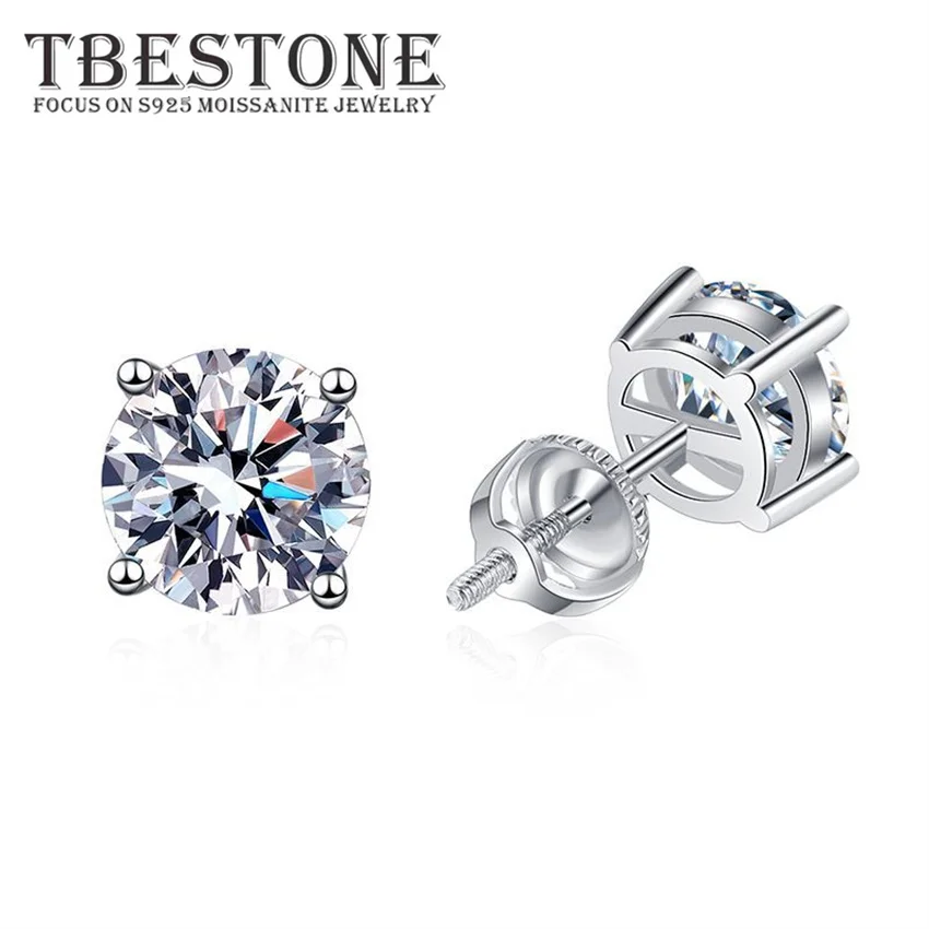 

Tbestone Moissanite Earrings Screw Back 925 Silver With Certificate D Color vvs1 0.5ct 1ct 2ct Brand For Women Four Claws Studes