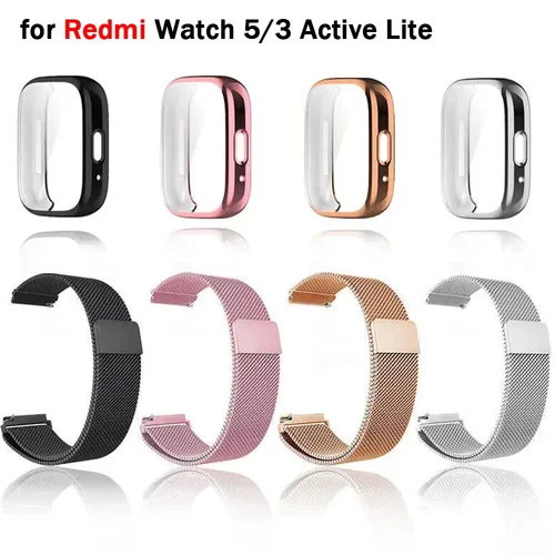Imagen 1 del producto Correa de Metal de 22mm para Redmi Watch 5 3 Active Band + funda protectora de pantalla Magnetie Loop Redmi Watch 5 3Lite pulsera de reloj