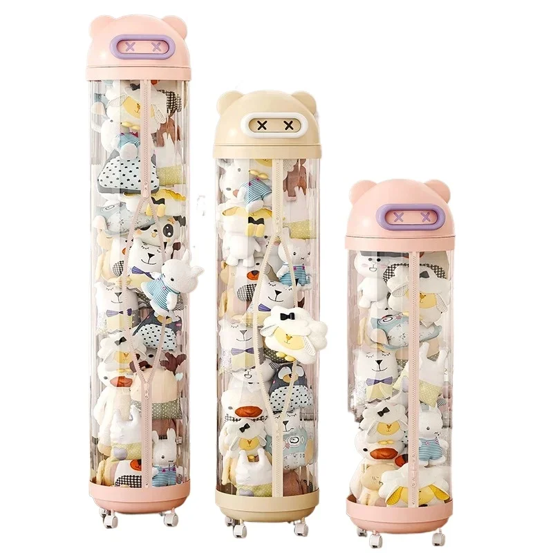 Plush Animal Storage Tube with Light Emitting Diode Light Stand Pet Transparent l with Zipper, Children's Toy Tissue with Cover