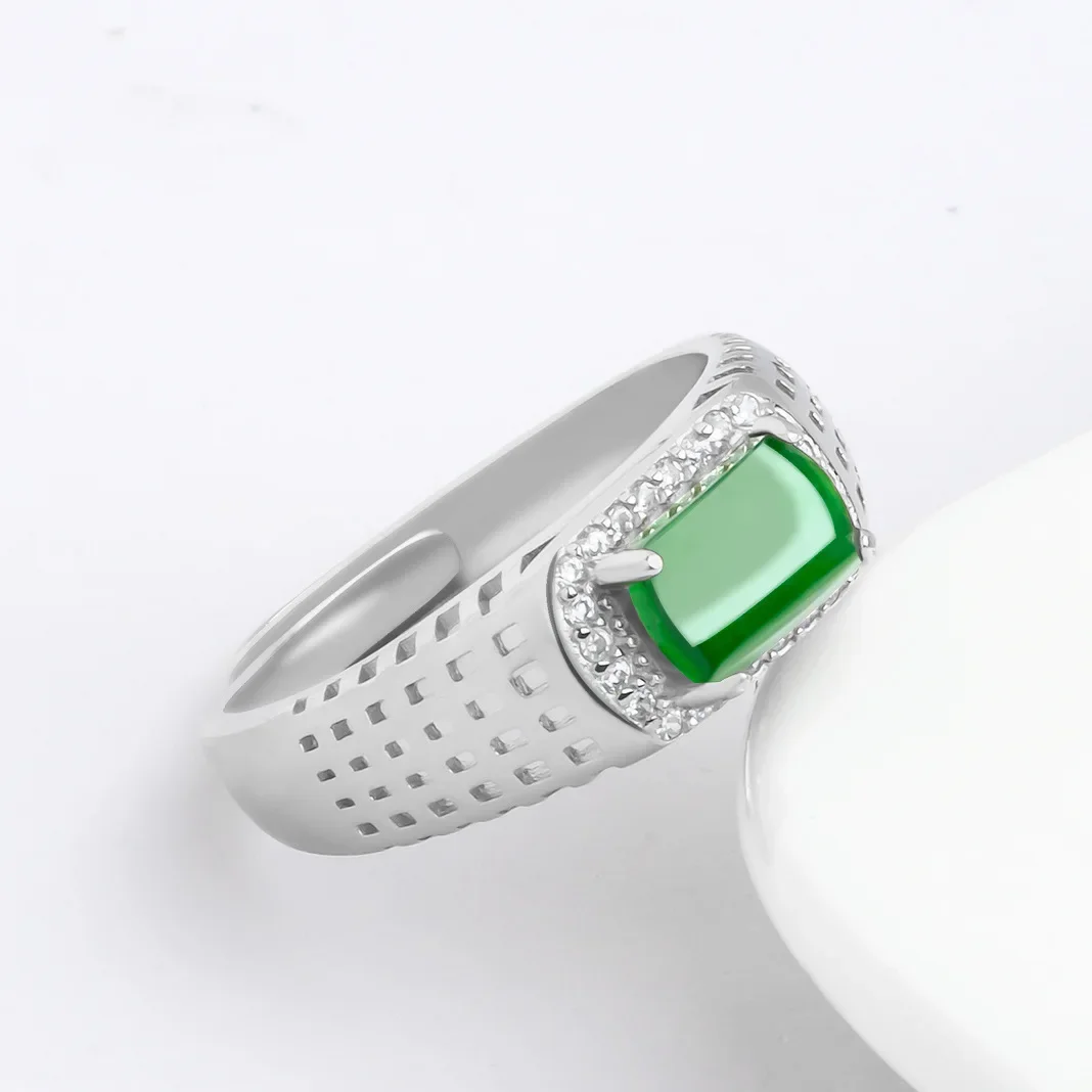 Burmese Jade Rings Vintage Gemstones Jewelry Jadeite Real Green Emerald Adjustable Carved Accessories Natural 925 Silver Women