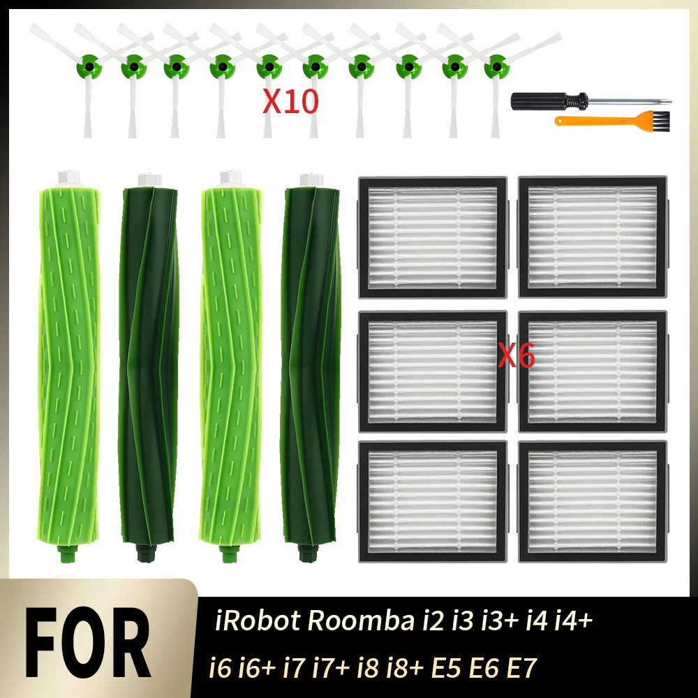 Kit de Aspirador Durável para iRobot Roomba i2 i3 i3+ i4 i4+ i6 i6+ i7 i7+ i8 i8+ E5 E6 E7 com Escova Principal, Filtro HEPA e Escova Lateral para Pelos de Animais