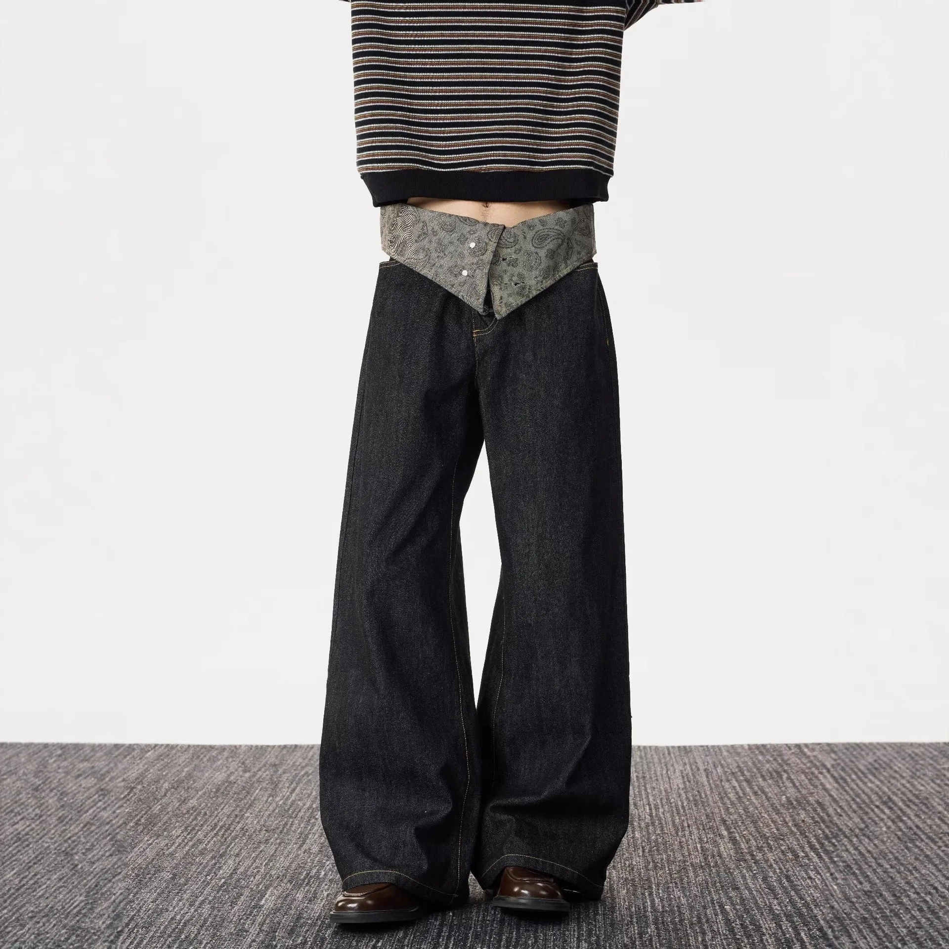 Women's Leopard Print Jeans American Streetwear Vintage Wide Leg Loose Fit Floor Length Denim Pants Trendy Casual New Arrival