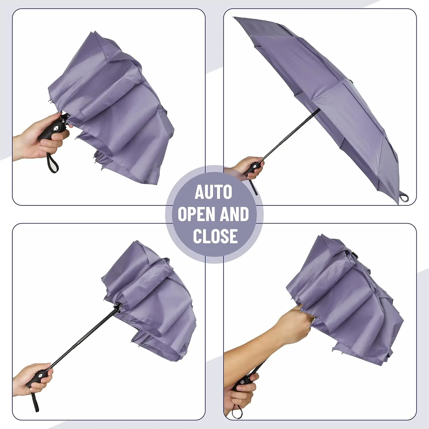 Windproof Travel Umbrella Purple Automatic Umbrellas For Rain Compact Folding Portable Storm Resistant Outdoor Protection