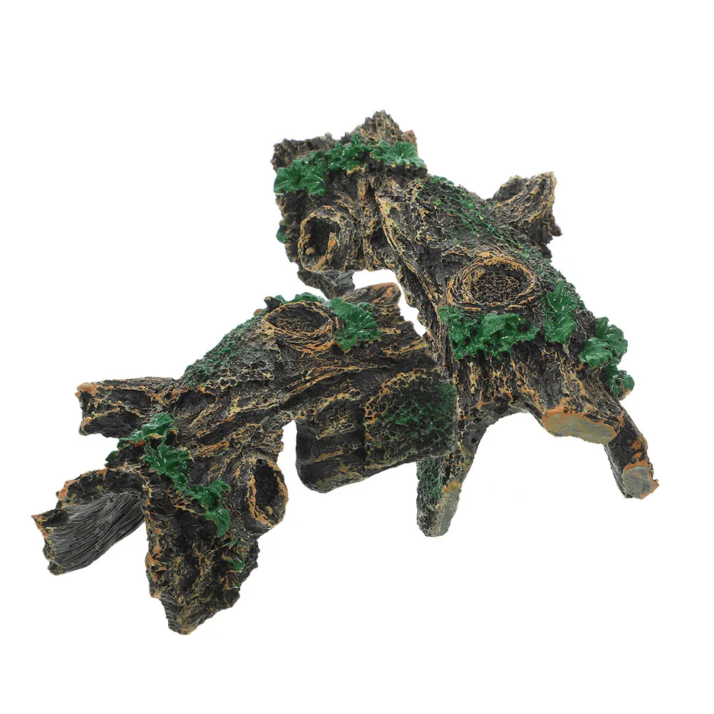 

2Pcs Resin Simulation Wood Reptile Hideout Multi Climbing Animal Cave Tank Decoration Turtle Gecko