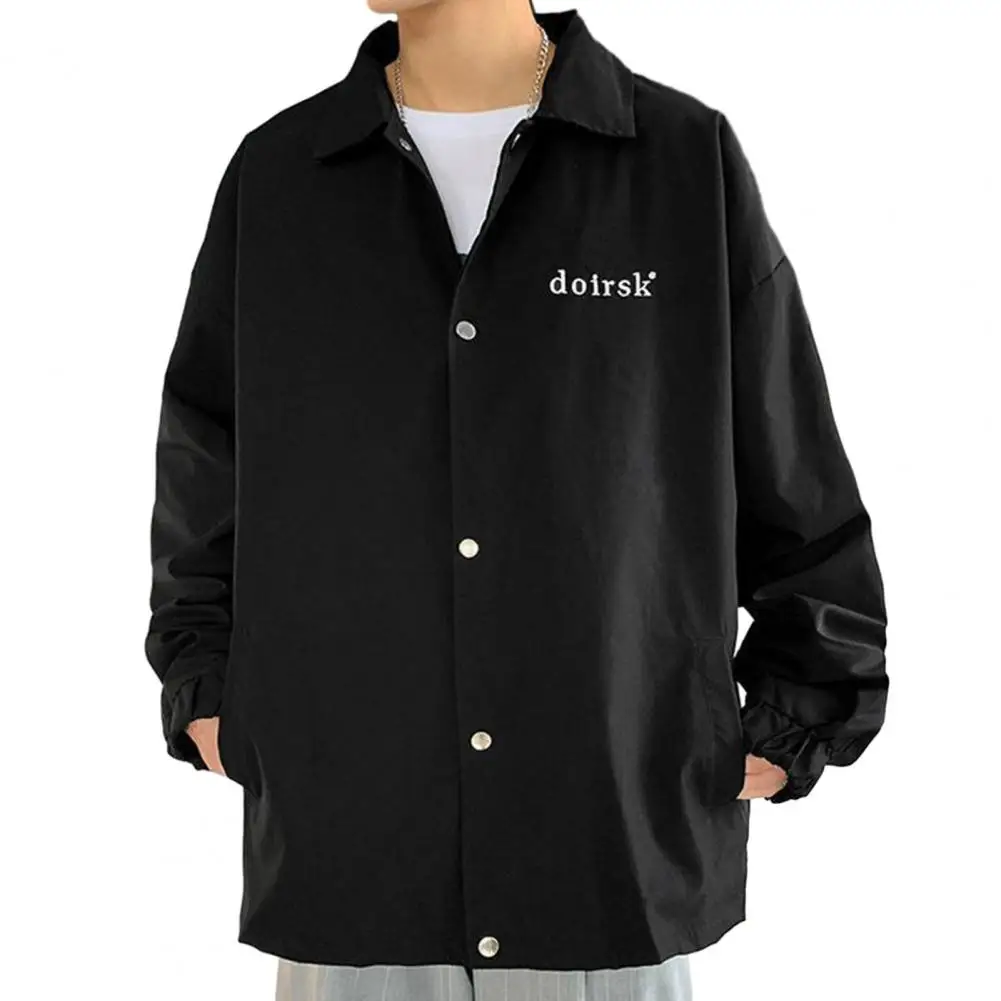 

Men Cardigan Jacket Oversized Men's Cardigan Jacket with Lapel Pockets Soft Stylish Spring/fall Coat in Solid Color with Letter