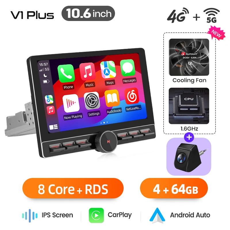 Junsun 1 Din Universele 10.1 "Android Autoradio Radio IPS Draaien Scherm Bluetooth Carplay Auto Multimedia Speler GPS DSP FM AM