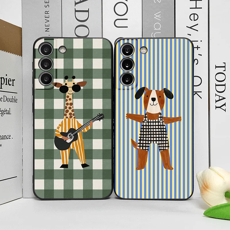 Simple Art Cute Striped Plaid Animal Pattern Phone Case for Samsung Galaxy A56 A14 A55 A37 A54 A36 A53 A52 A57 Soft Cover Fundas