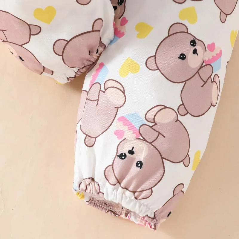 Newborn Outfits Baby Set 0-18 Months Girls Clothes Sweet Cute Cartoon Bear Long Sleeves Bodysuit Printed Pants Hairband 3Pcs Set