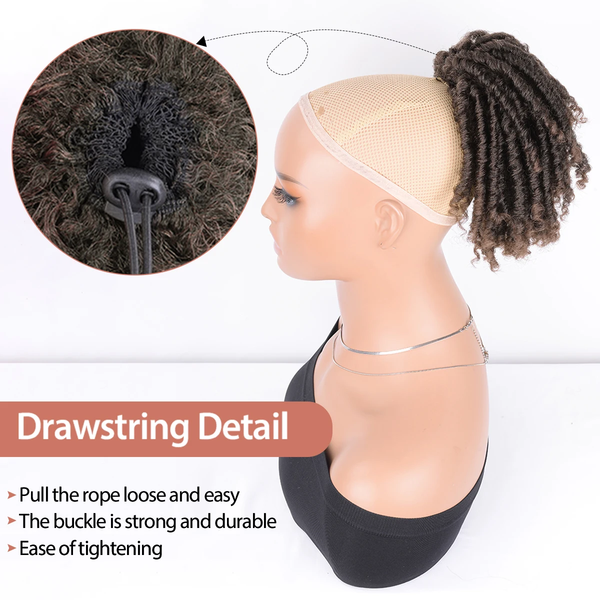 Sintético Afro Dreadlock Cabelo Bun com Cordão, rabo de cavalo Faux Locs, Clip In, Pony Tail Hairpieces para Mulheres Negras, 8"