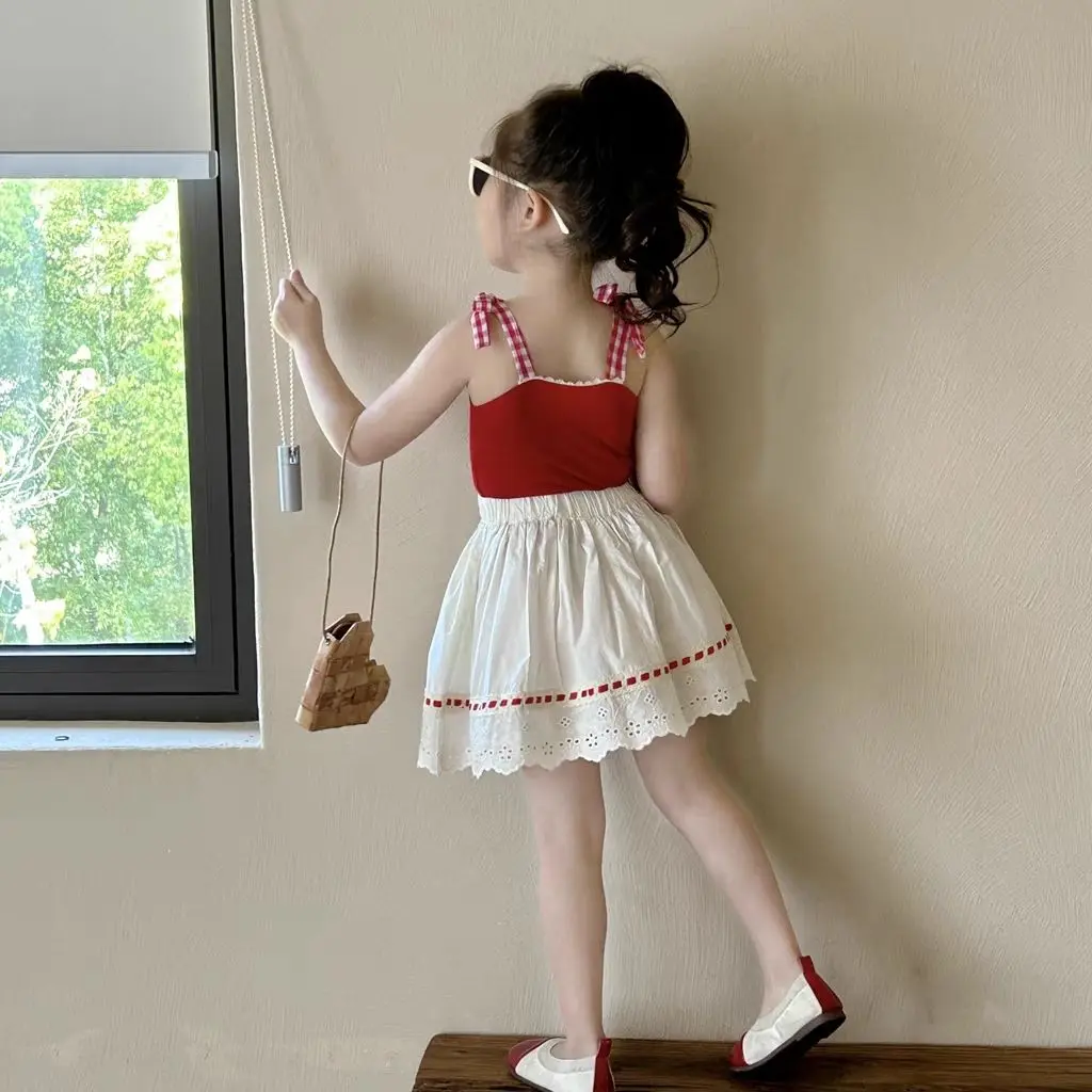 Children\'s Clothing Sets Cherry Knit Halter Top + Skirt 2pcs Sets Toddler Girl Kids Boutique Clothes Infant Designer Clothes