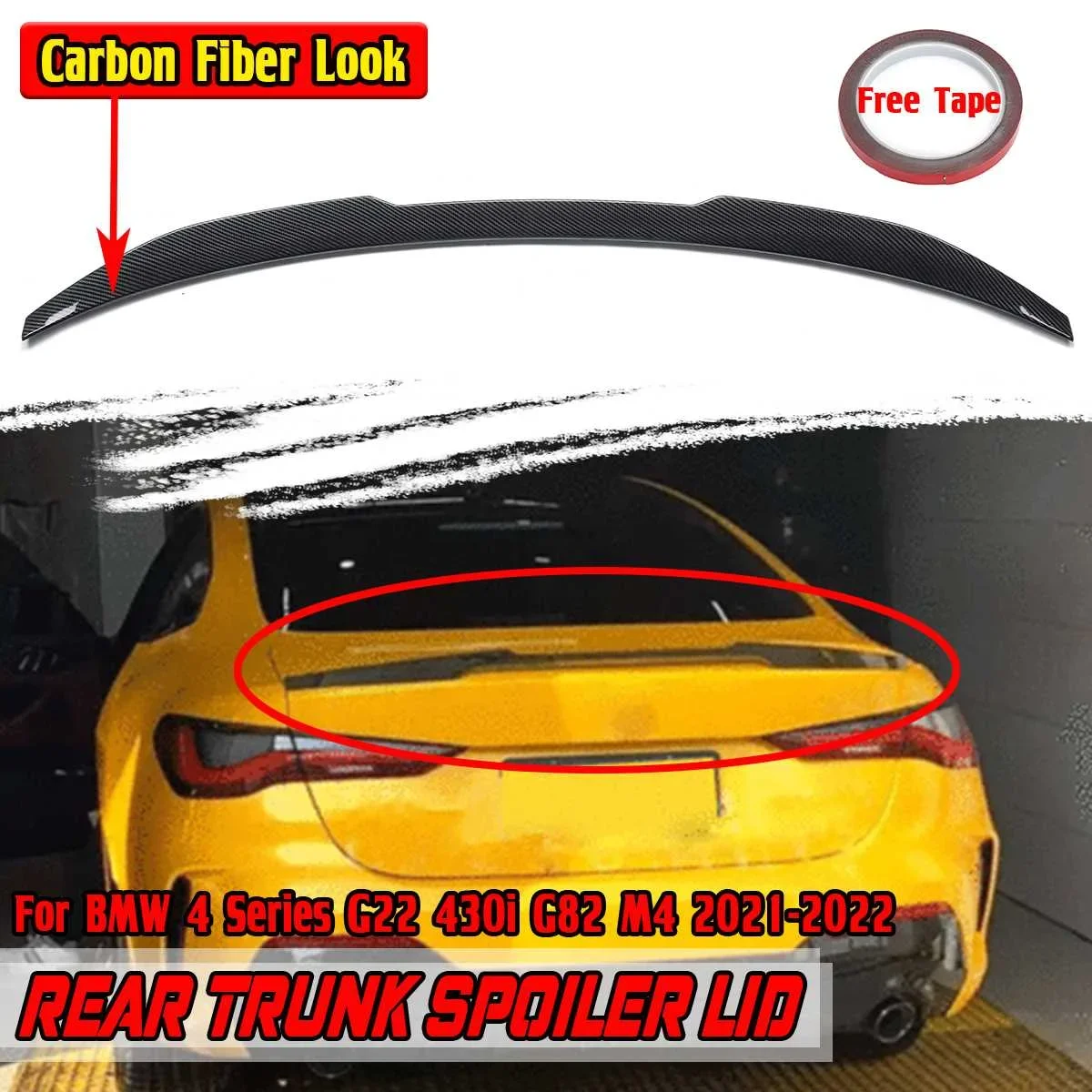 High Quality Car Rear Trunk Boot Extension Wing Spoiler Wing Lid For BMW 4 Series G22 430i G82 M4 Style 2021-2022 Rear Wing Lip