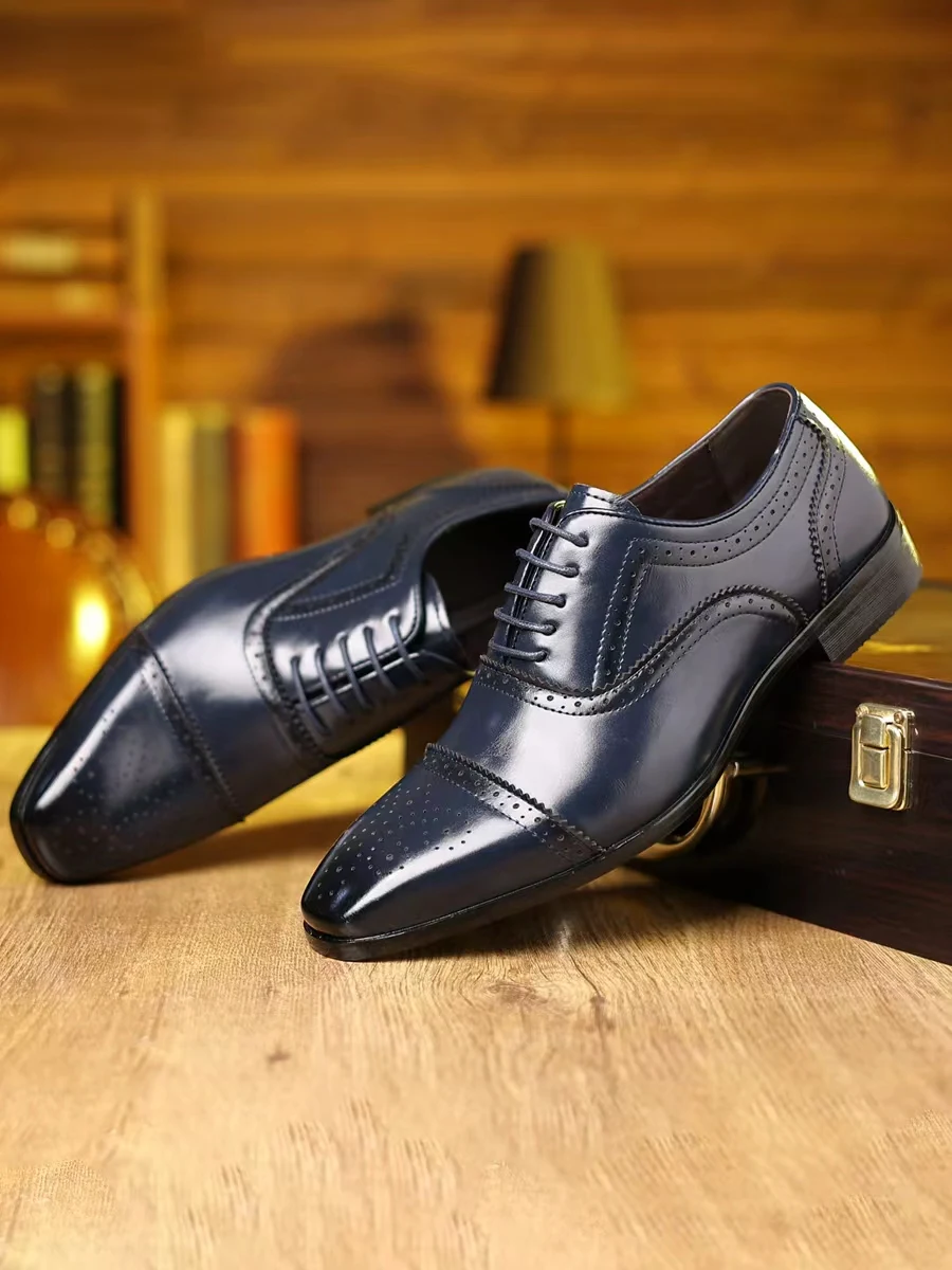 

Luxury Navy Blue Wingtip Brogue Shoes Wedding & Office Dress Footwear