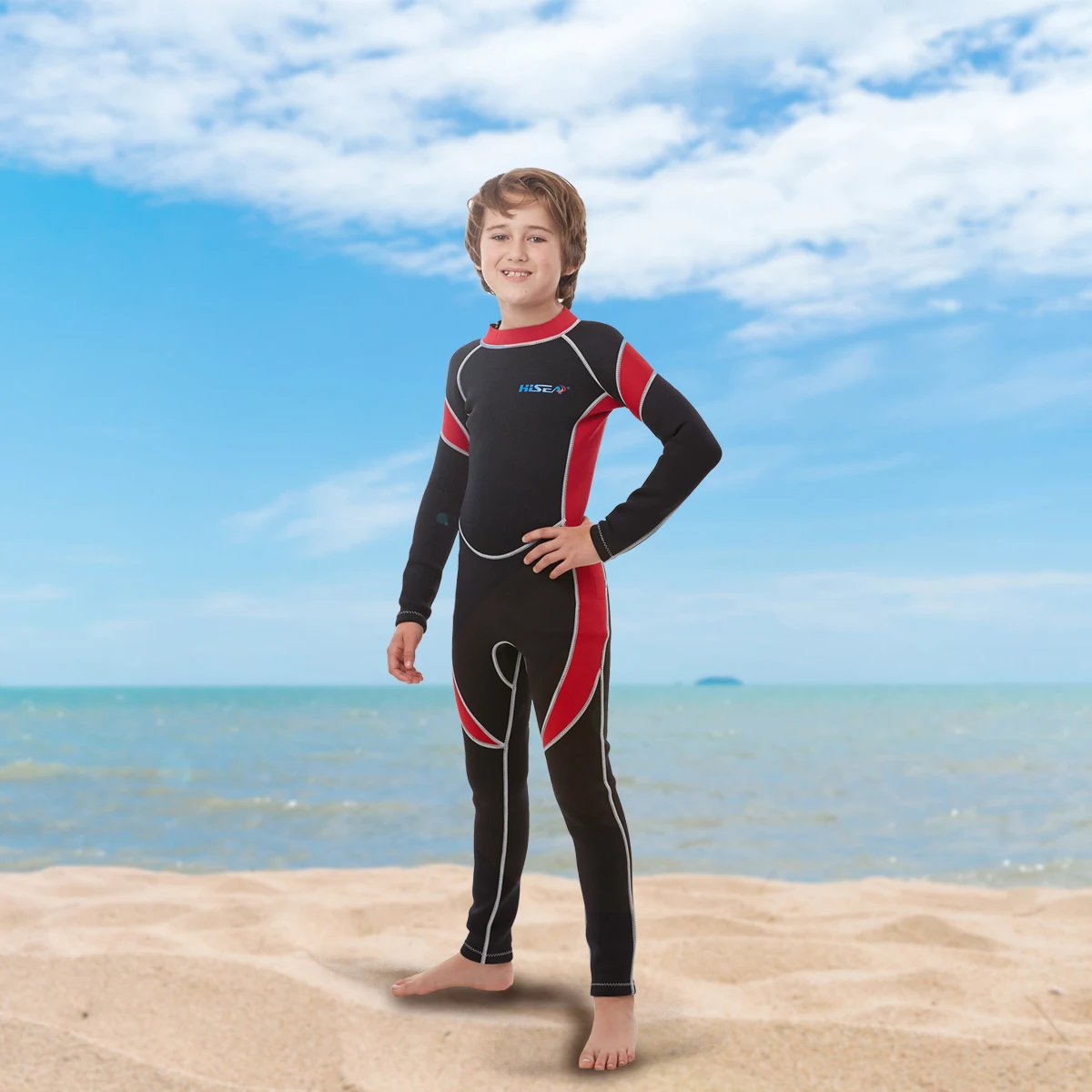 

Long Sleeve Contrast Color One-Piece Swimsuit, Fashionable Zipper Children's Swimwear, Surfing Suit for Swimming
