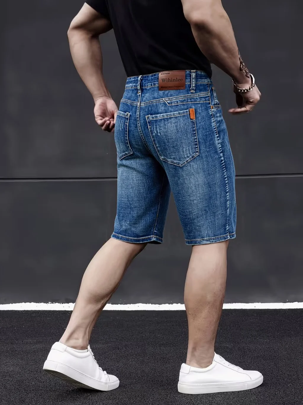 Wthinlee New Business Men's Jeans Casual Straight Stretch Fashion Classic Blue Black Men's Summer Denim Shorts Knee-Length