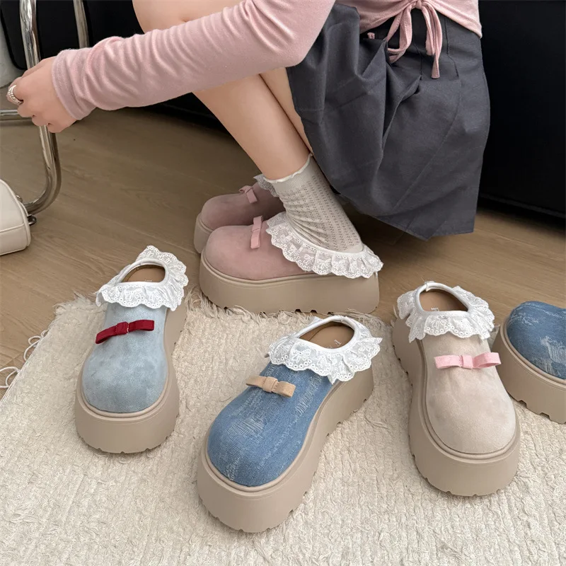 

Lace-trimmed Thick-soled Half-slipper Women's Outerwear Spring/Summer 2025 New Fashionable, Simple and Anti-slip Women's Shoes