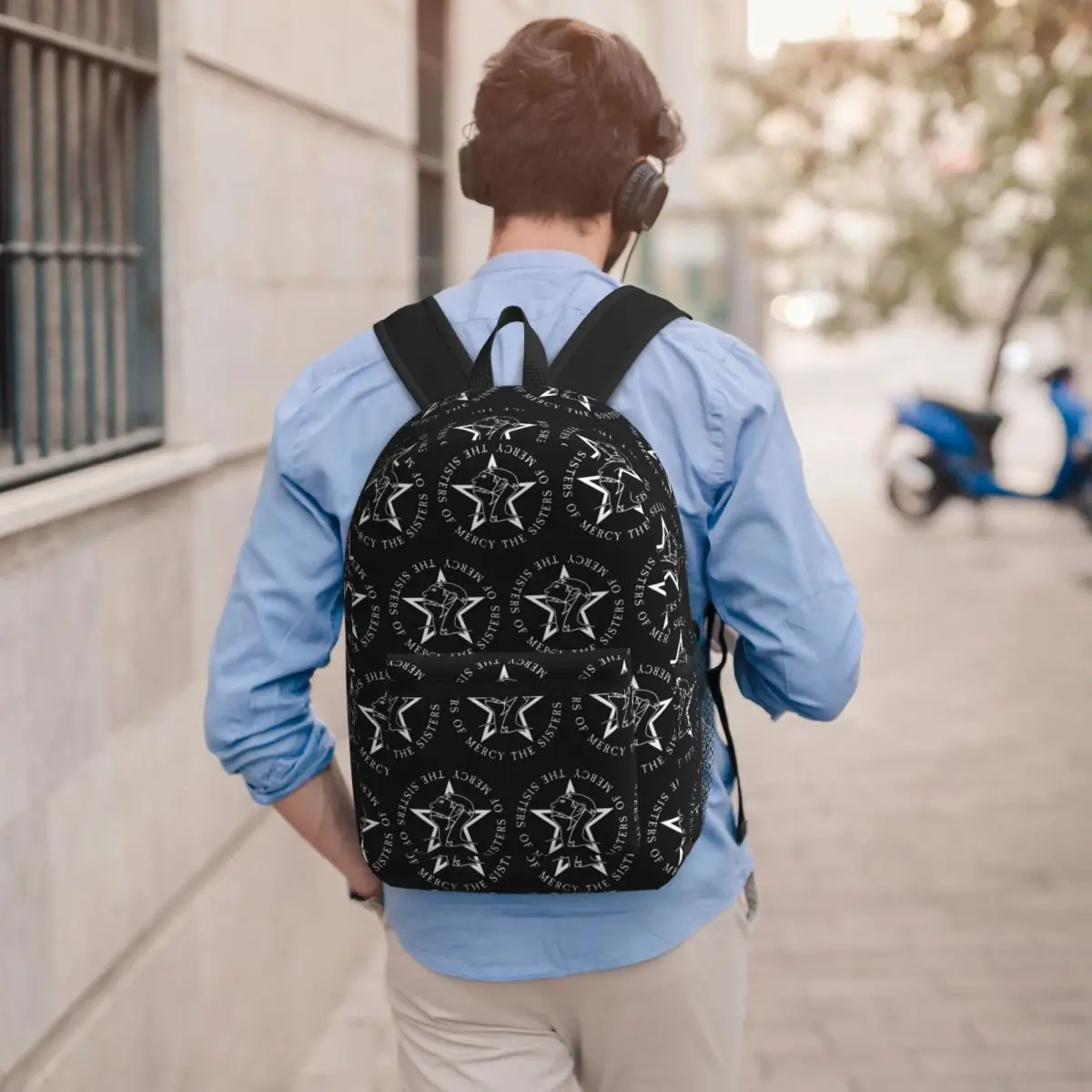 Round Text Logo Goth The Sisters Of Mercy Student Backpack School Bag Hiking Travel Daypack for Boys Girls Bookbag Shoulder Bags