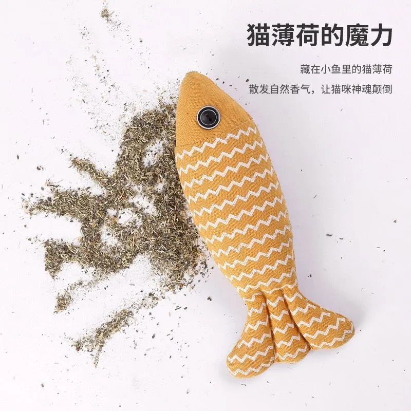 Pet toy sackcloth fish Minty fish grinding teeth clean teeth bite resistant toy pet pillow self high fun cat sackcloth fish