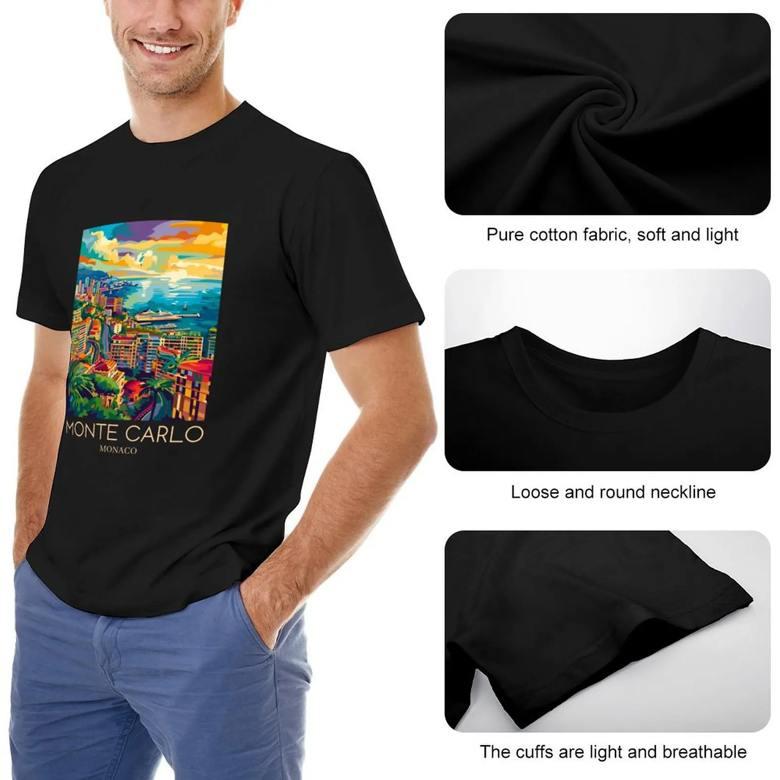Monte Carlo - Monaco T-Shirt summer tops anime figures rapper graphic tees sublime Men's clothing image 5
