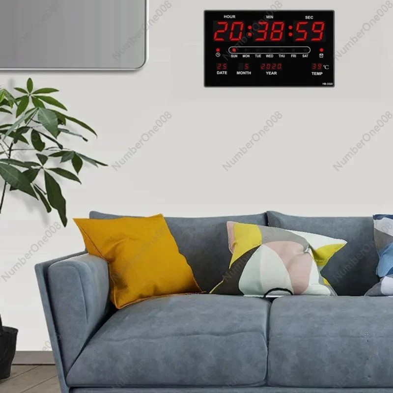 Extra Large LED Screen Alarm Clock 12H 24H Time Indoor Thermometer Projection Clocks, Year/Day/Month Displaying with USB Cable