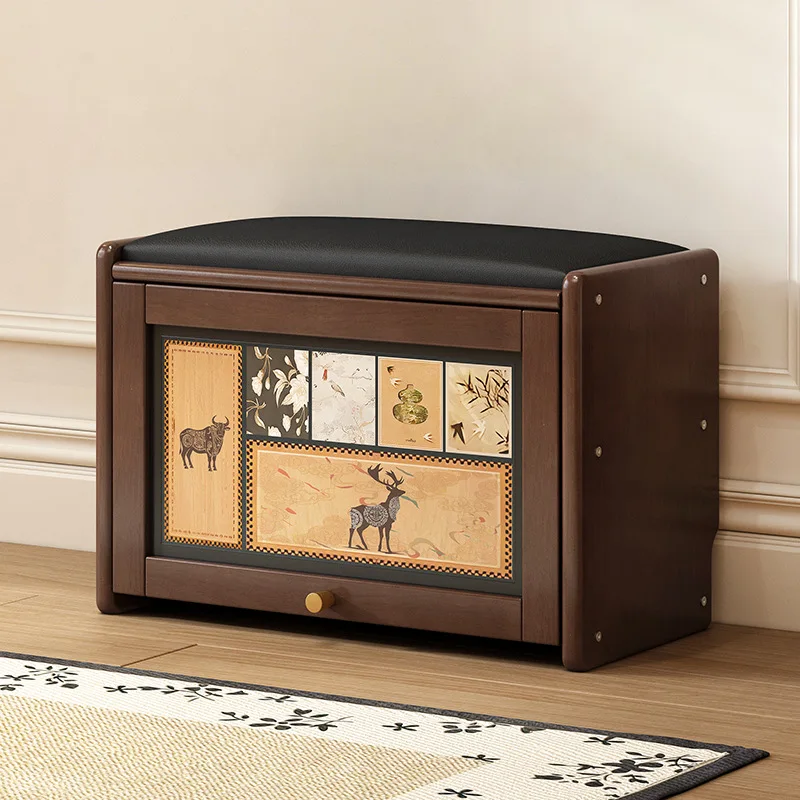 Shoe changing stool door Household solid wood entrance door Shoe stool can sit in shoe cabinet