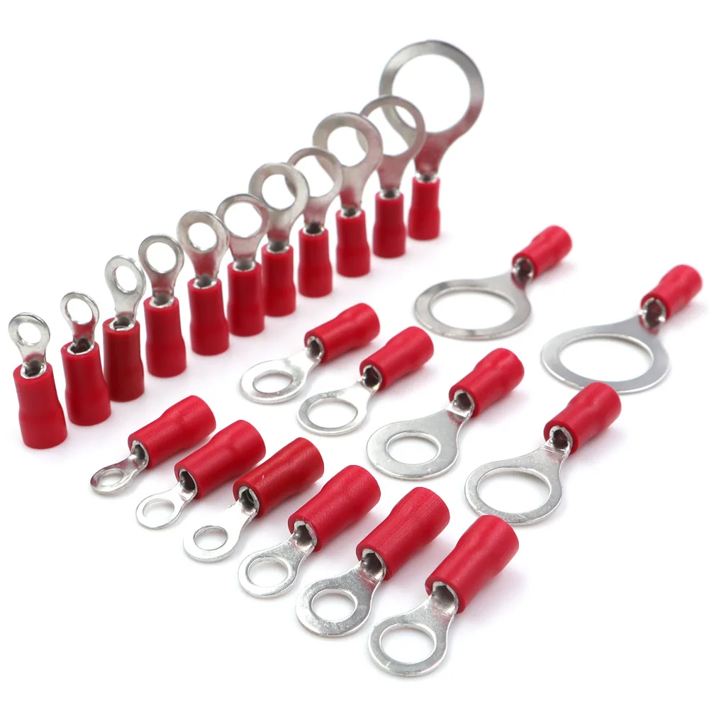 10/50/100 Stück Rv1.25 M3M4M5M6M8 Elektrische Ring-Crimp-Drahtverbinder Isolierte Verdrahtungsklemmen 22-16AWG Rot