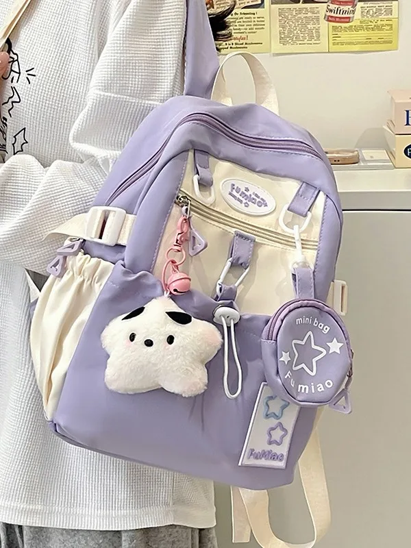 

2026 New Canvas Laptop Backpack Lightweight Student Bookbag School backpacks Contrasting Colors Durable Travel Bag Mochilas sacs