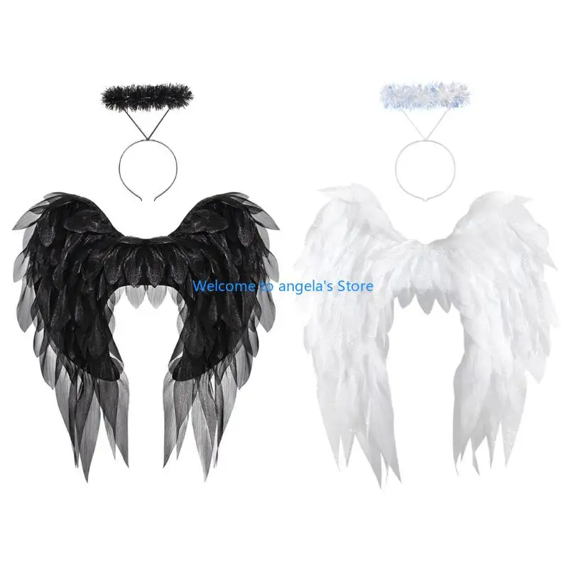X4YC Angel Costume Angel Wing and Angel Halos Headband Fairys Angel Wing Halloween Angel Dressing Up Costumes Women Girls