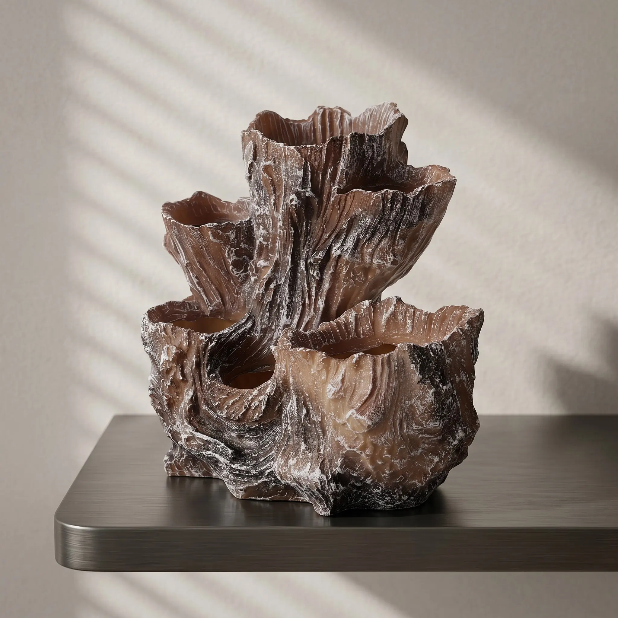 6 Hole Faux Wood Planter Pot Tree Root Resin Driftwood Style Multi Compartment Succulent Cactus Pot Indoor Decorative Planter