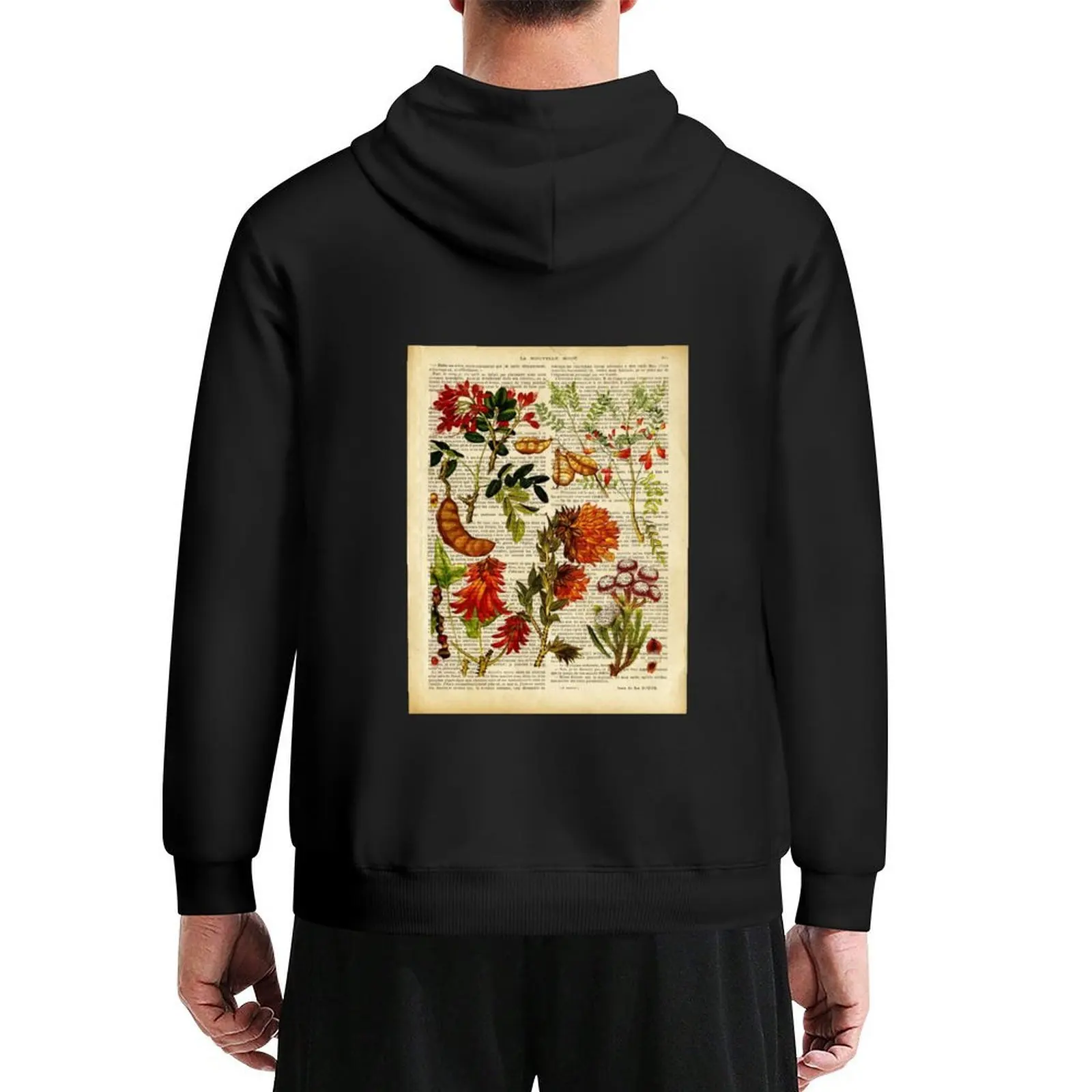 

Botanical print, on old book page - garden flowers Hoodie men's sweat-shirt men's clothing male clothes men's oversize hoodie