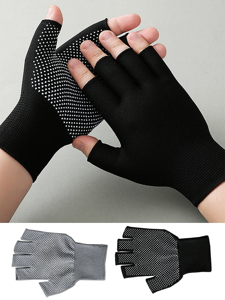 Soft Nylon Work Gloves Outdoor Cycling Driving Gloves Thin Anti-slip Half Finger Mittens Unisex Breathable Sports Mittens