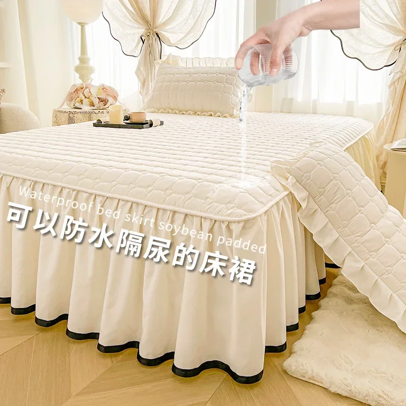 New Waterproof Urine Cushion Bed Skirt Three Piece Cotton Padded Thicken Dust-proof Mattress Set Protect Non Slip Bed Covers