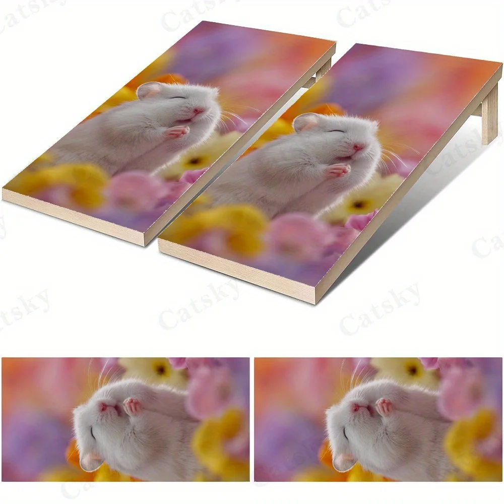 

White Hamster with Dandelion 2D Flat Vinyl Sandboard Stickers - Bubble-Free, Easy Application, Waterproof, One-Step Renovation f