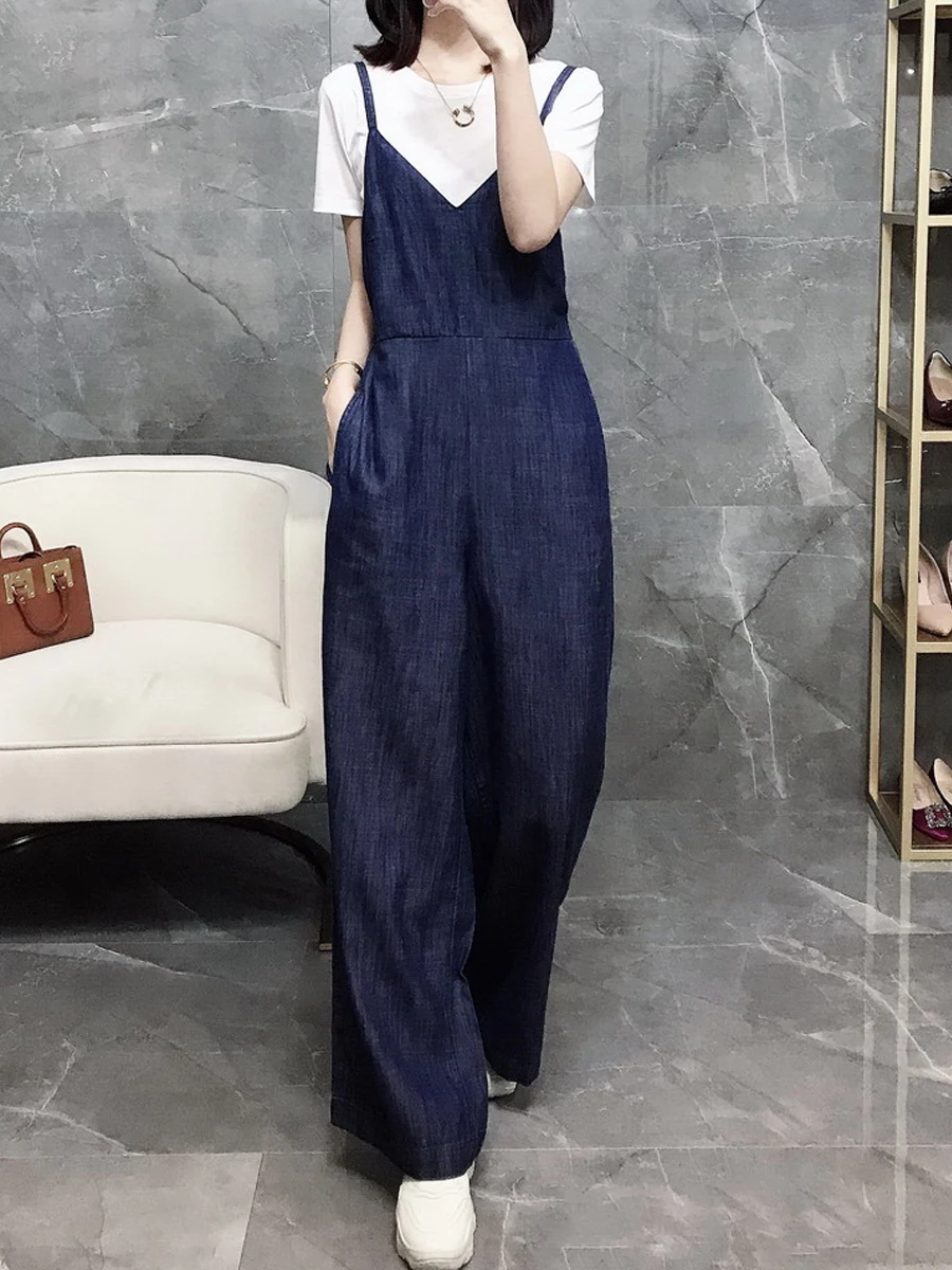 

Джинсовые комбинезоны с высокой талией и широкими штанинами для женщин, летние тонкие джинсы свободного кроя, длинные брюки, эффект омоложения