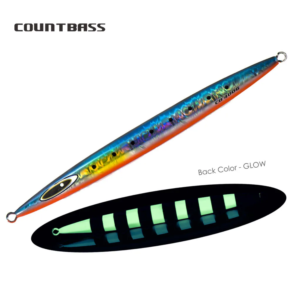 COUNTBASS 400g 14oz Semi-Long Fishing Metal Jigs, Vertical Glow Saltwater Jigging Lure for Deep Sea Water