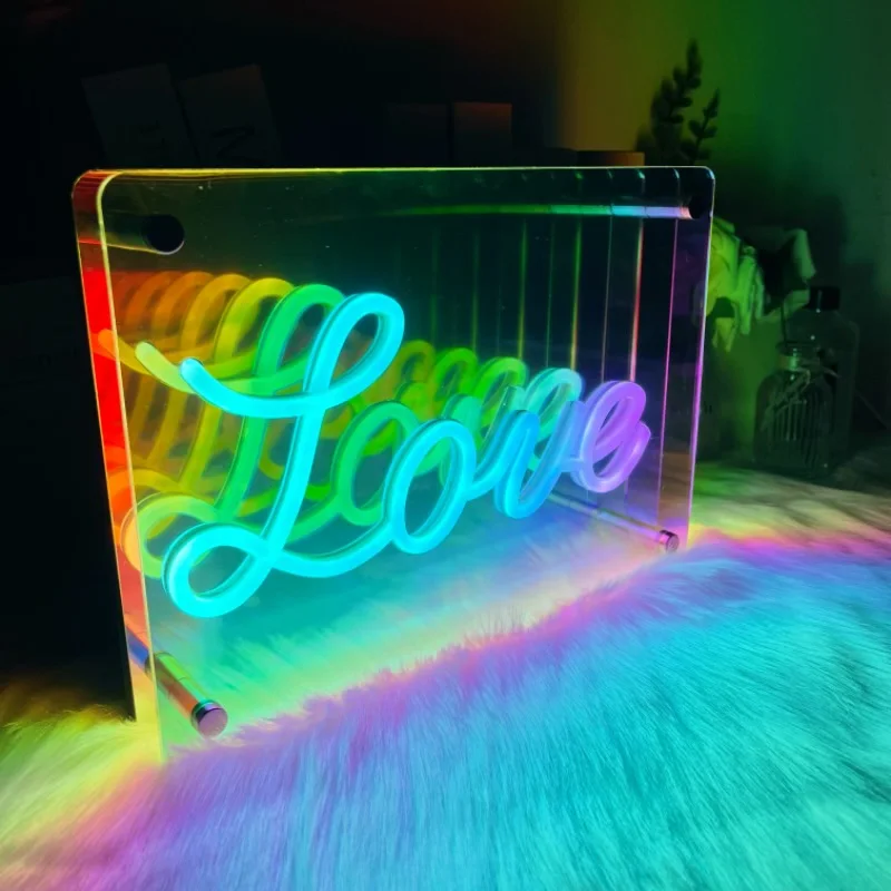 Love Infinity Mirror Neon Sign LED USB Powered Neon Signs Night Light 3D Table Art Decor Bedroom