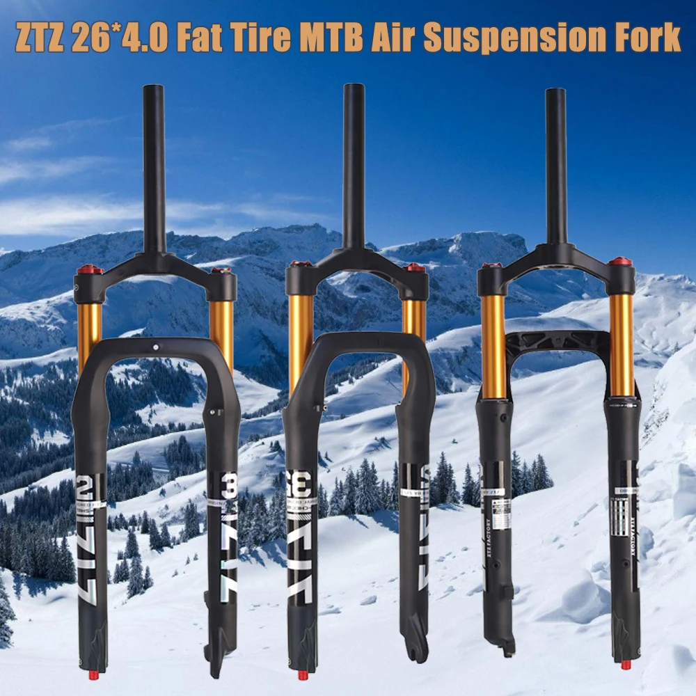 Fourche avant ZTZ 26x4.0 pouces pour VTT à pneus larges, suspension pneumatique, réglage du rebond, débattement de 120 mm, pour VTT de neige, de plage et de cross-country