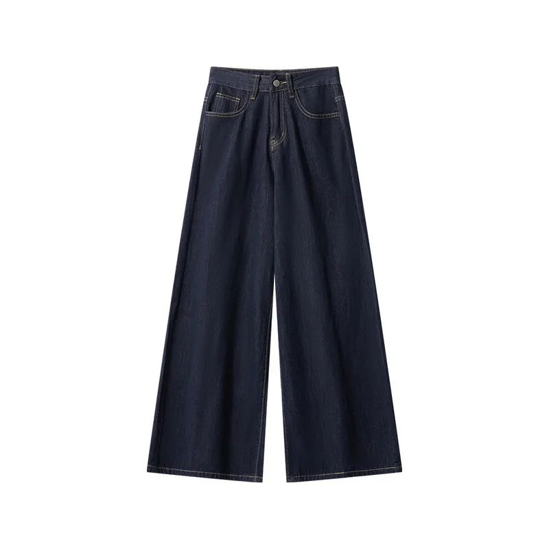 Four-Season Adult Denim Pants Vintage Wide-Leg Pants Women Casual Loose High-Waist Pants for Girls Slimming Floor-Length Version