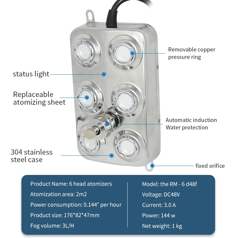 Ultrasonic Nebulizer Industrial Humidifier Fogger Accessories 3Kg/H Ultrasonic Nebulizer 6 Heads with Power Supply