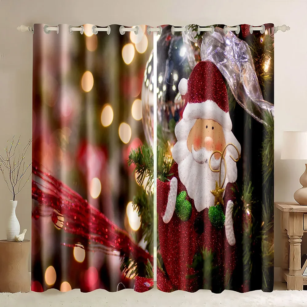 Vintage Christmas Santa Claus Classical Xmas Santa Presents,Deer Elk Print Living Room Bedroom Window Blackout Curtains,1 Panel