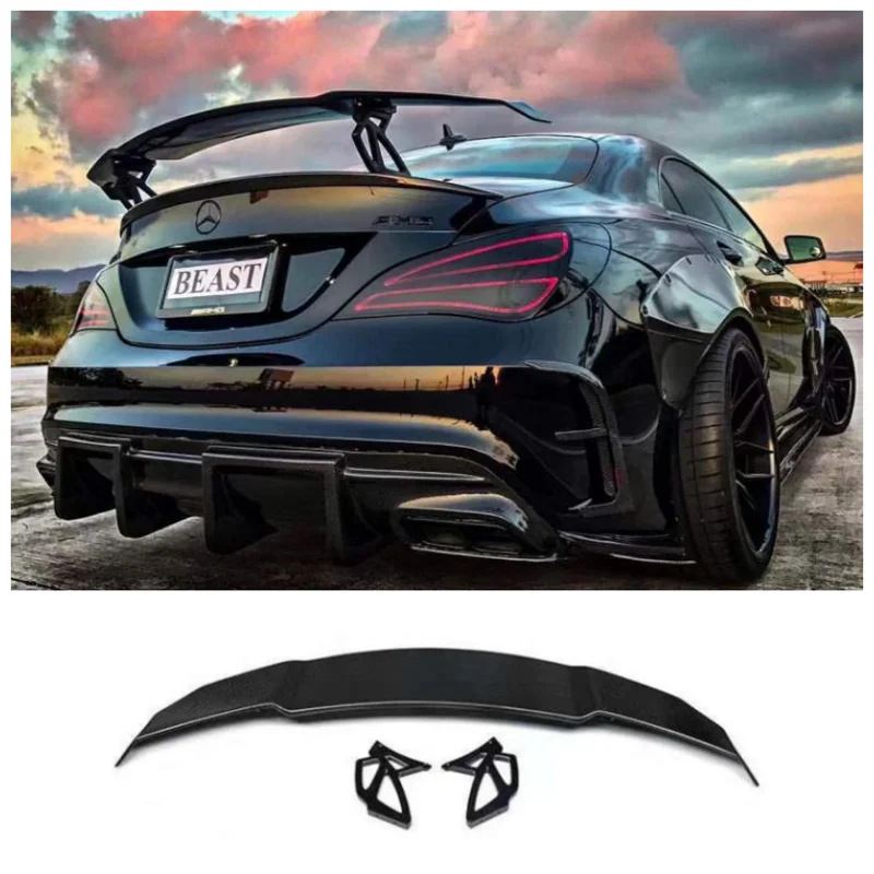 Real Carbon Fiber Rear Trunk Lip Spoiler Splitters Wing For Mercedes Benz C-class CLA E-class CLS C63 CLA45 2018-2022