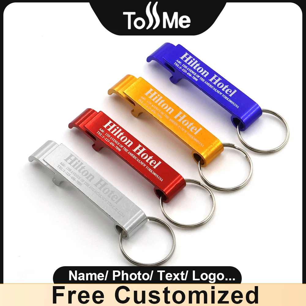 

100Pcs Custom Color Bottle Opener with Engraving Name LOGO Portable Metal Beer bottle opener Kitchen Beverage Can Keyring