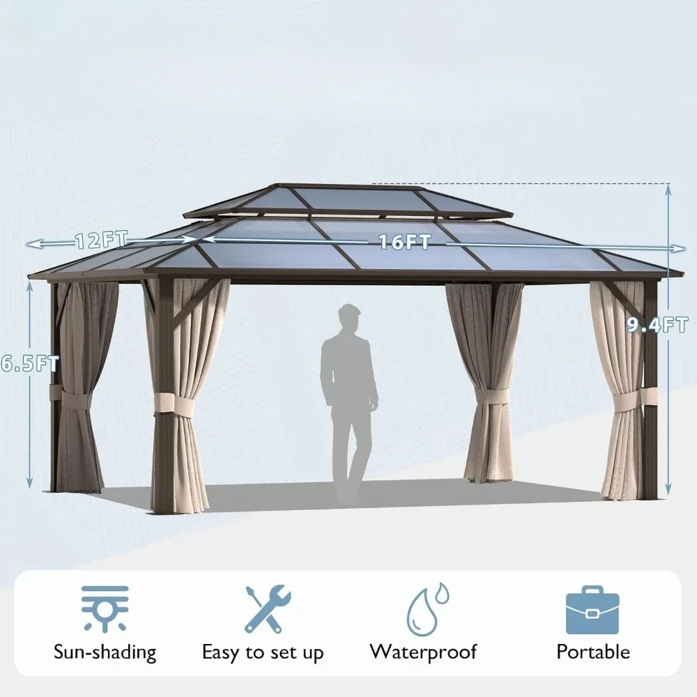 Gazebo de policarbonato para exteriores, dosel de doble techo, más duradero, Gazebo para exteriores, 12 'x 16'