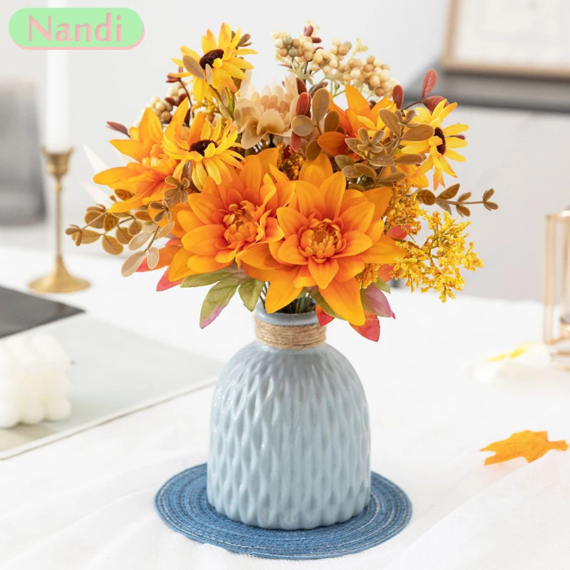 Autumn Color Dahlia Simulation Bouquet Fake Flower Photo Props Wedding Home Decoration Decoration Ins Wind Simulation Sunflower